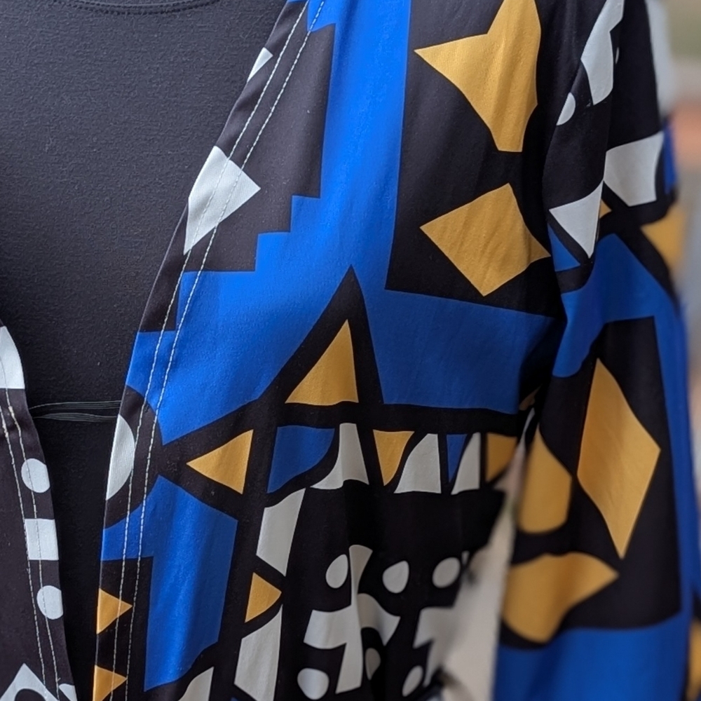 Geometric Print Open Front Robe With Pockets - Picture 4 of 6